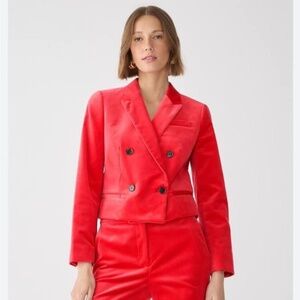J.Crew Cropped Double-breasted Blazer in Stretch Velvet